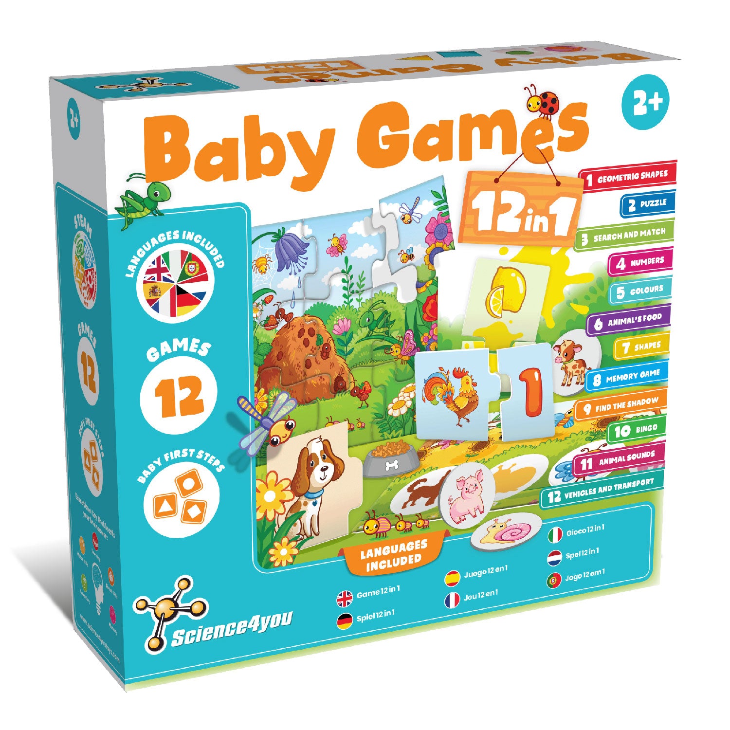 Verpakking van Science4you Baby Games 12-in-1 educatieve spelletjes voor peuters