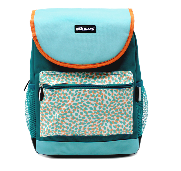 Les Déglingos A4 boekentas voor de lagere school in turquoise met ruim voorvak en speels patroon