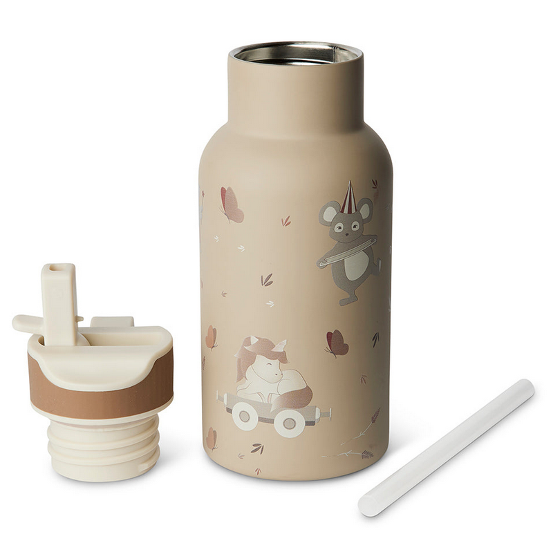 RVS kinder drinkfles met los rietje en drinkdop, beige