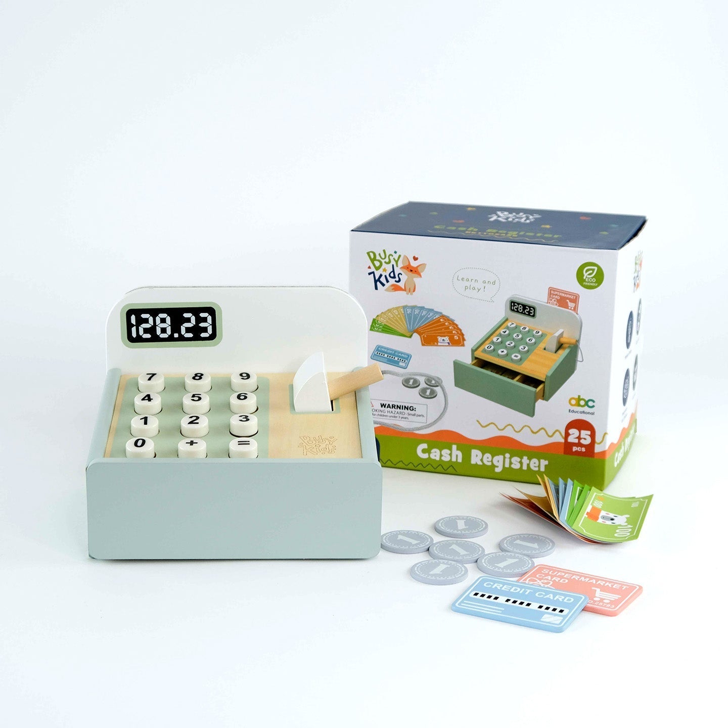 Houten speelgoed kassa voor kinderen met speelgeld, munten en betaalkaarten inclusief verpakking – winkelspeelgoed voor winkeltje spelen