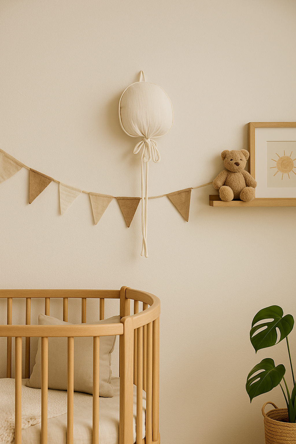 Hydrofiele ballon wanddecoratie van katoen in beige – babykamer decoratie met zachte uitstraling