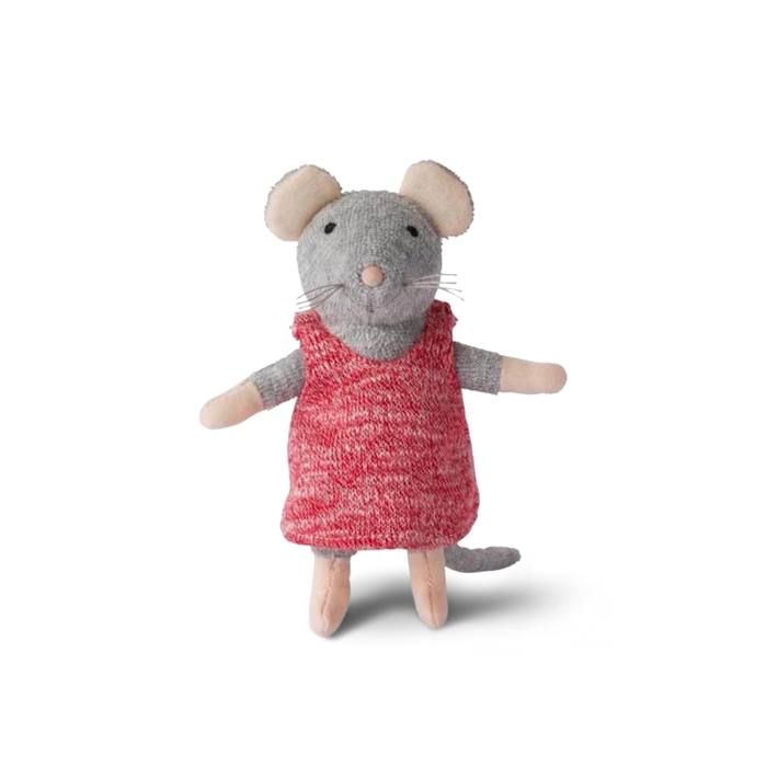 Zachte Julia knuffelmuis van 11 cm met rood jurkje