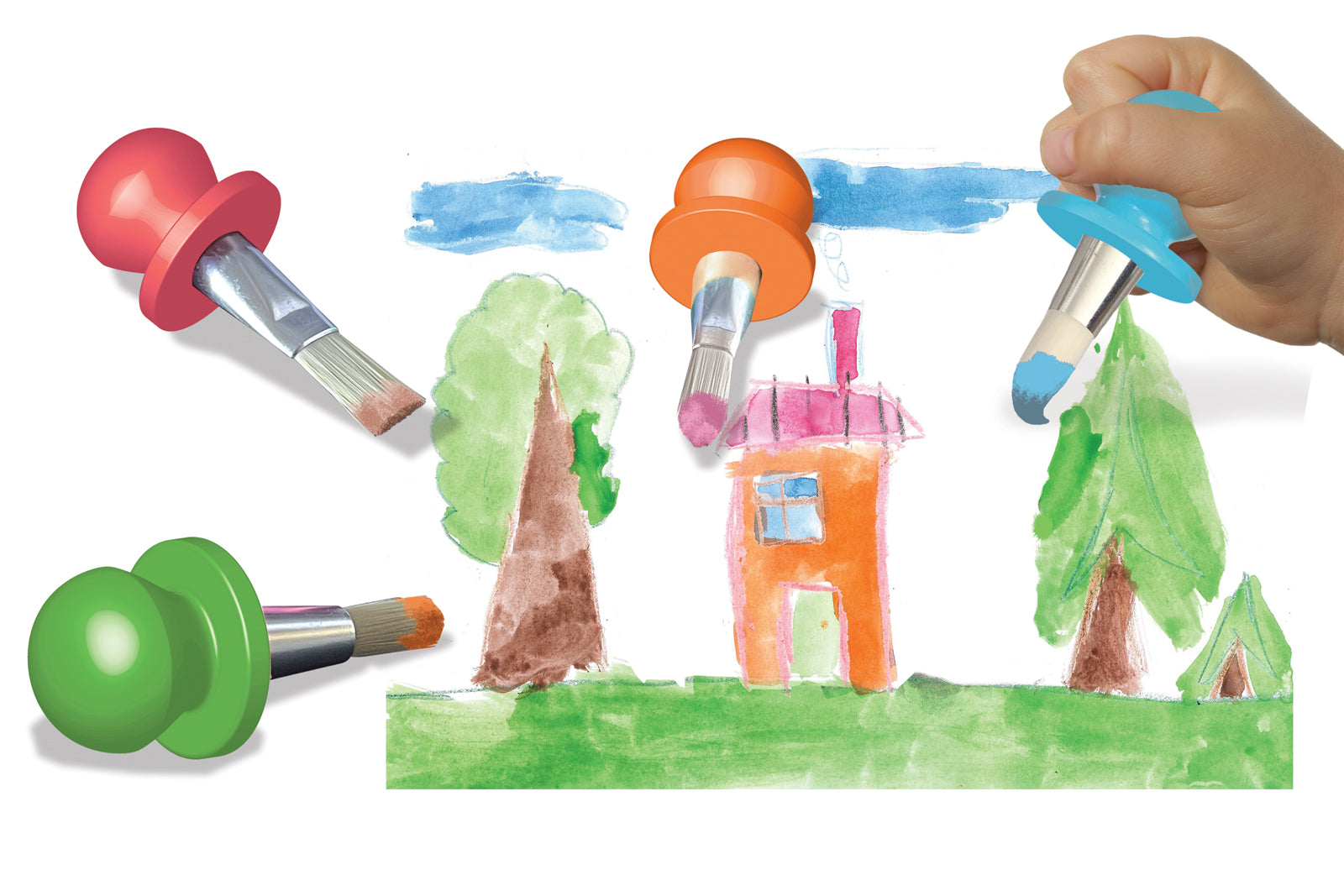 Ergonomische kinderkwasten van Crealign in gebruik bij peuter tijdens schilderen