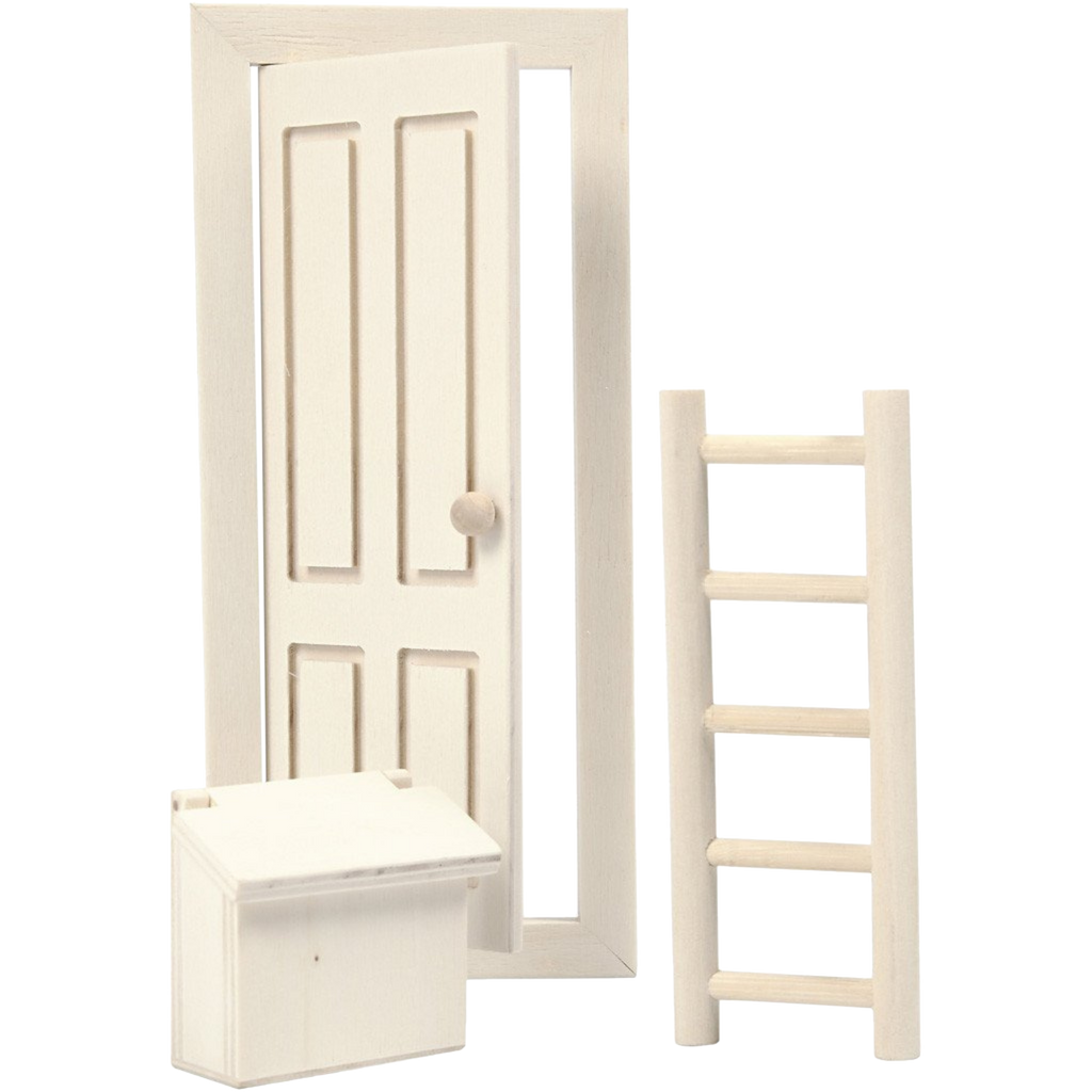 Sam & Julia houten muizendeurtje met frame, ladder en mini brievenbus voor muurdecoratie in kinderkamer