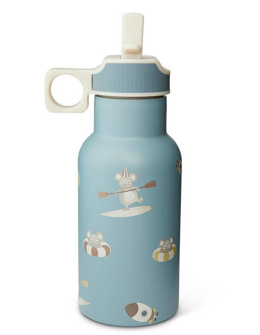 Blauwe RVS kinder drinkfles met rietje