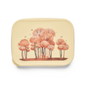 Beige RVS lunchbox met illustratie van herfstbos en dieren op het deksel