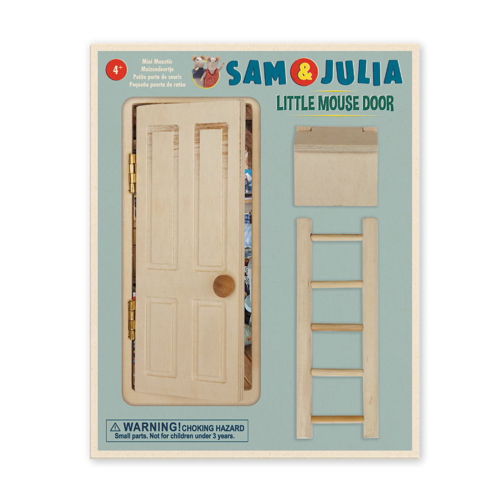 Sam & Julia Little Mouse Door houten muizendeurtje met ladder en brievenbus – kinderkamer decoratie 4+