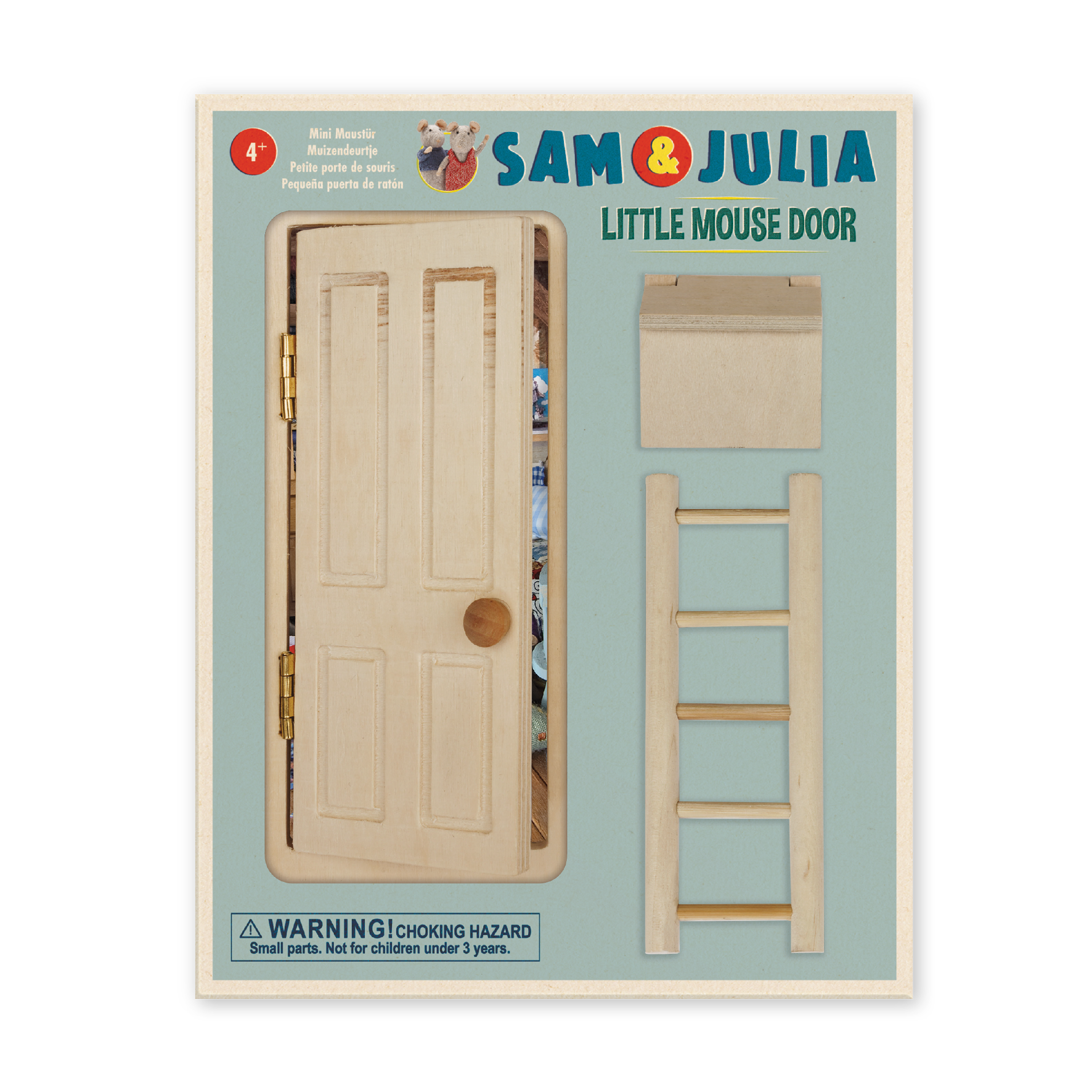 Sam & Julia Little Mouse Door houten muizendeurtje met ladder en brievenbus – kinderkamer decoratie 4+