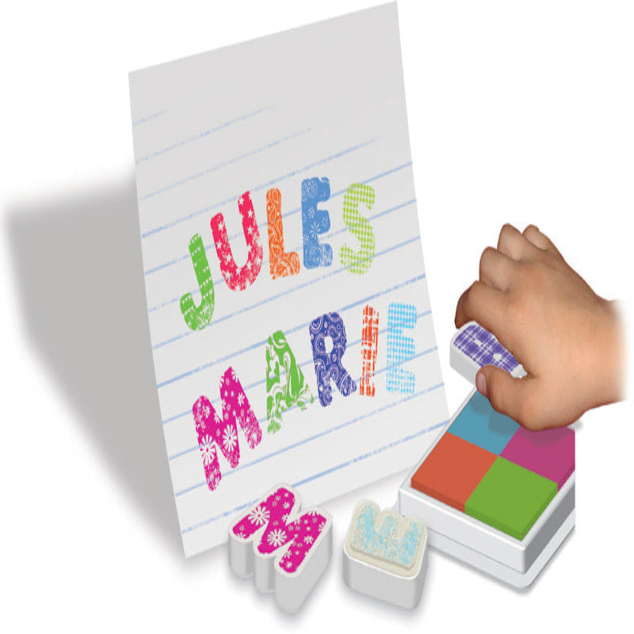 Alfabet stempelset in gebruik