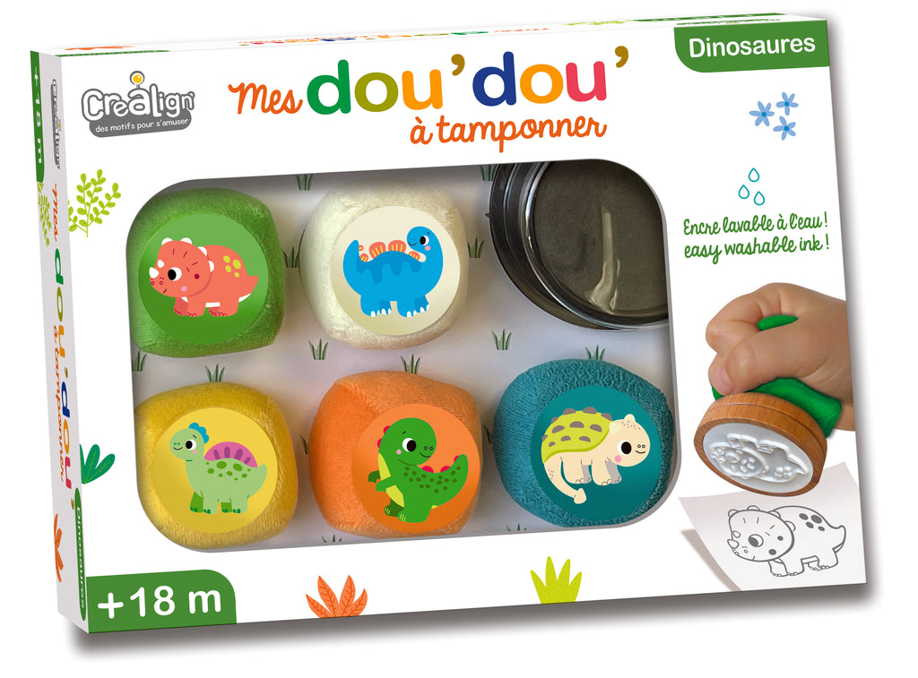Crealign dinosaurus stempelset voor peuters met uitwasbare inkt vanaf 18 maanden