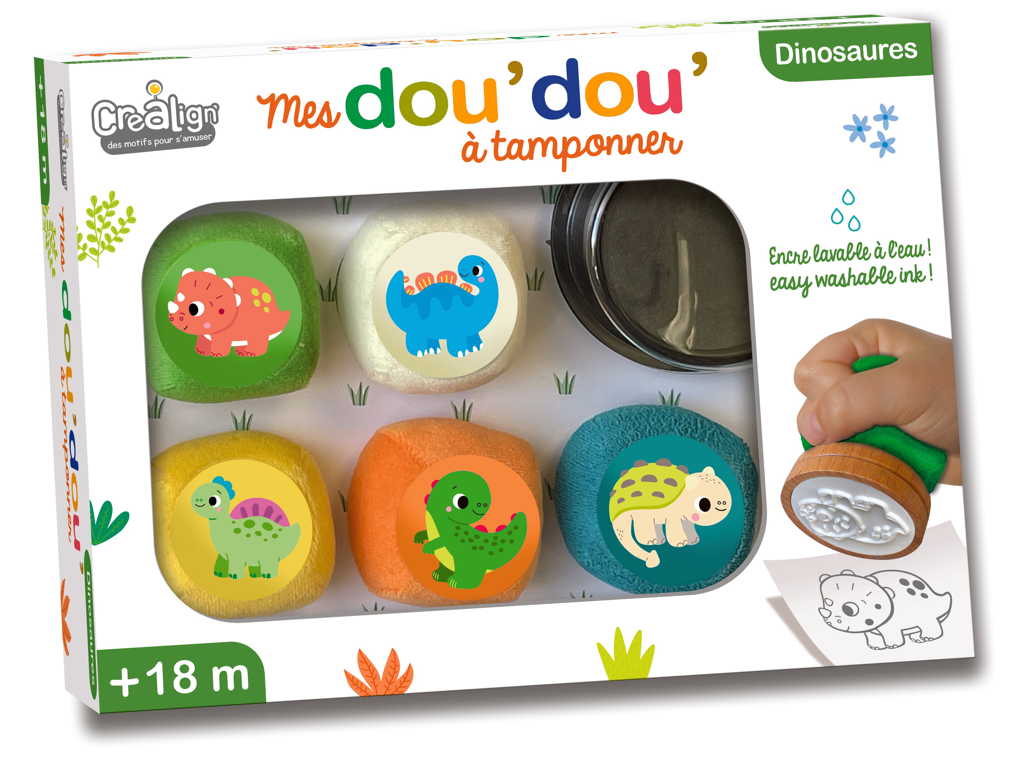 Crealign dinosaurus stempelset voor peuters met uitwasbare inkt vanaf 18 maanden