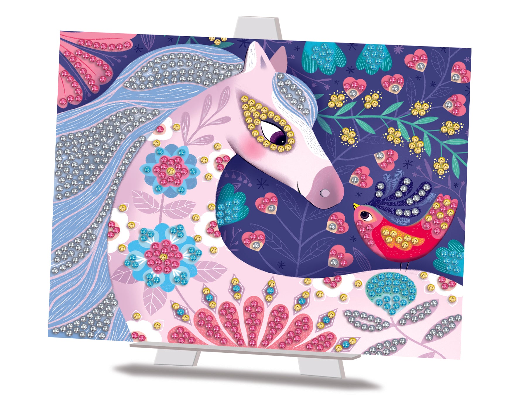 Afgewerkte diamond painting paardenkaart met glinsterende strass steentjes