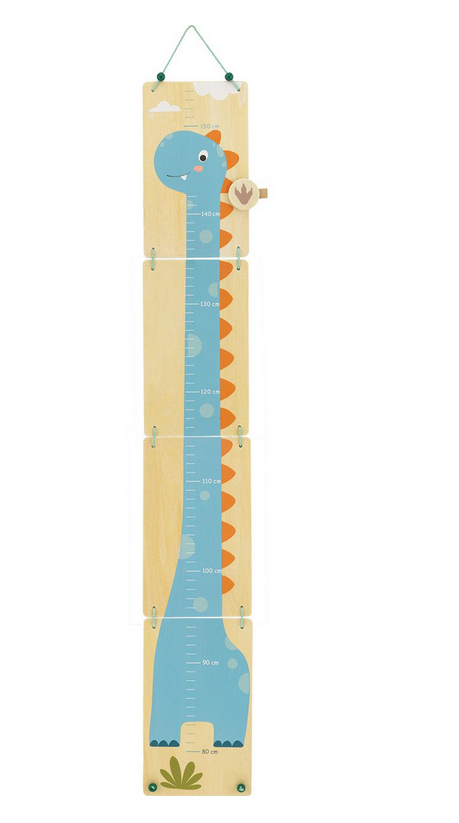 Houten groeimeter voor kinderen met blauwe dinosaurus, meetlat tot 155 cm