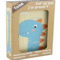 Verpakking van houten kindergroeimeter met dinosaurus illustratie