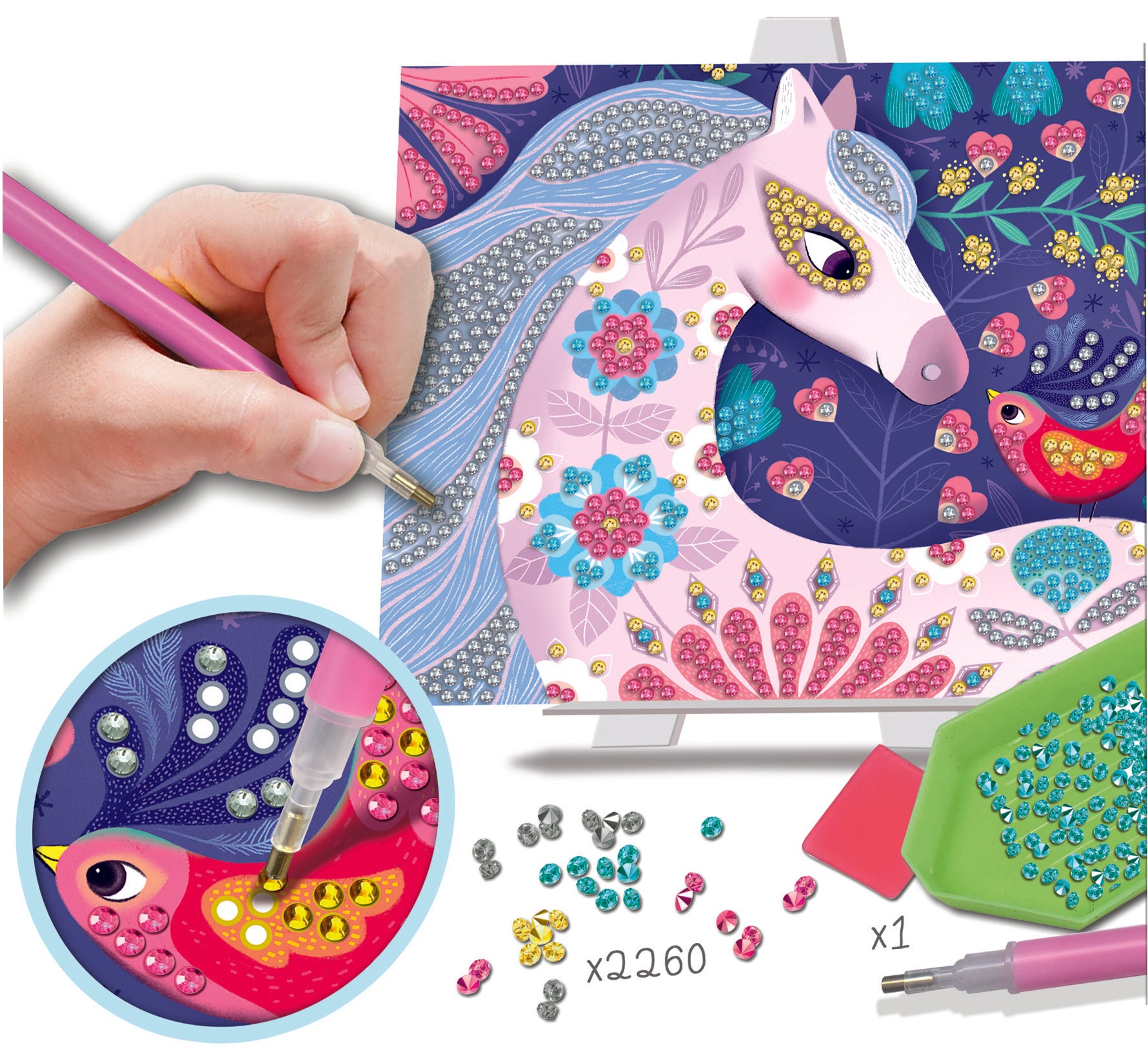 Diamond painting set met paardenkaart, strass steentjes, pen en accessoires voor kinderen