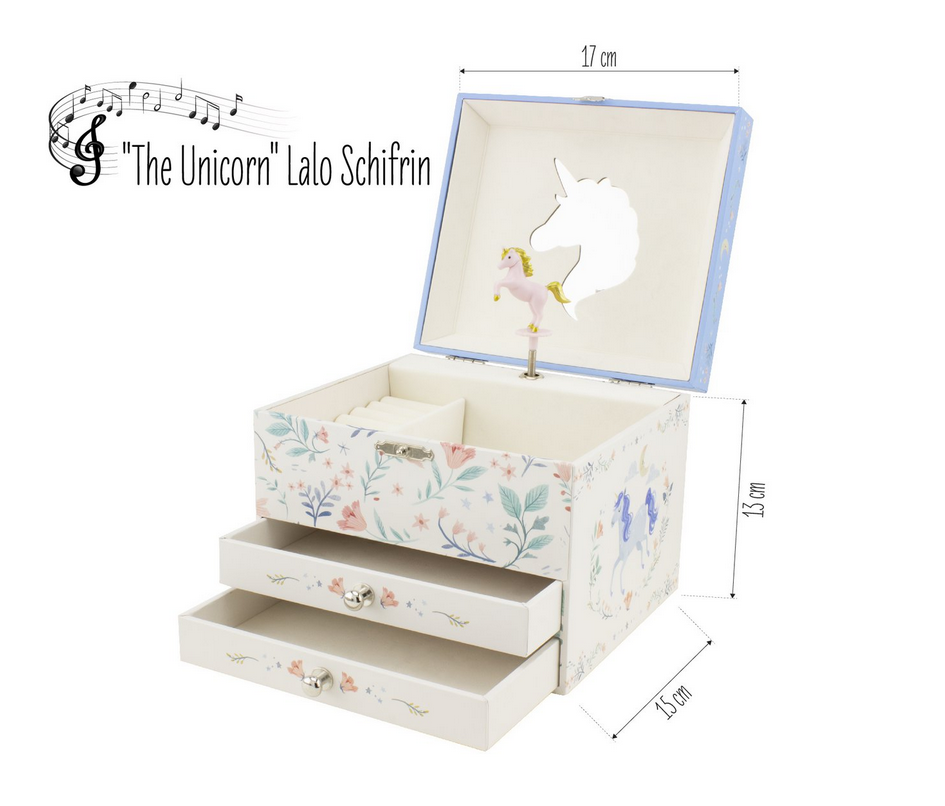 Juwelen doosje unicorn met afmetingen