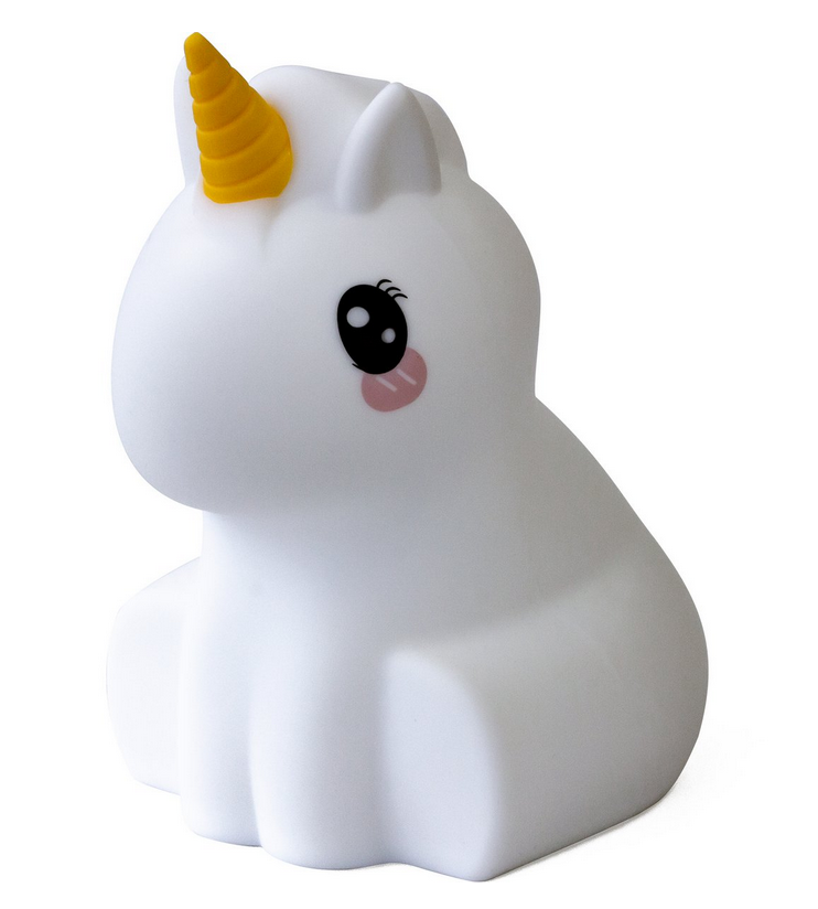 Witte unicorn nachtlamp voor kinderen met gele hoorn