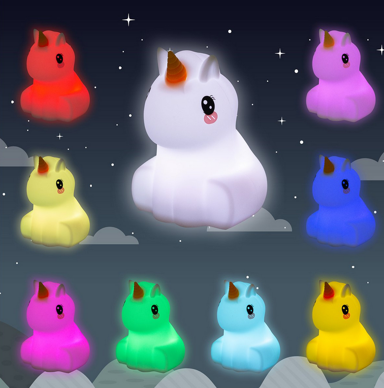 Unicorn nachtlamp voor kinderen met meerdere LED-kleuren in het donker